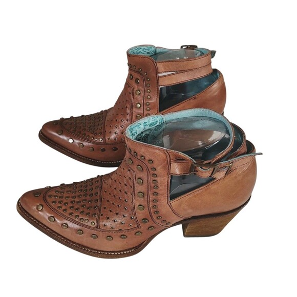 Corral Shoes - Corral Studded Leather Ankle Cowboy Boots Brown Western Women’s Size 8